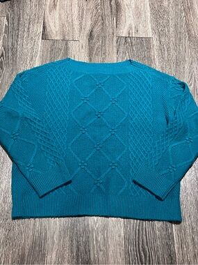 Ann Taylor Teal Cable Knit Crewneck Sweater